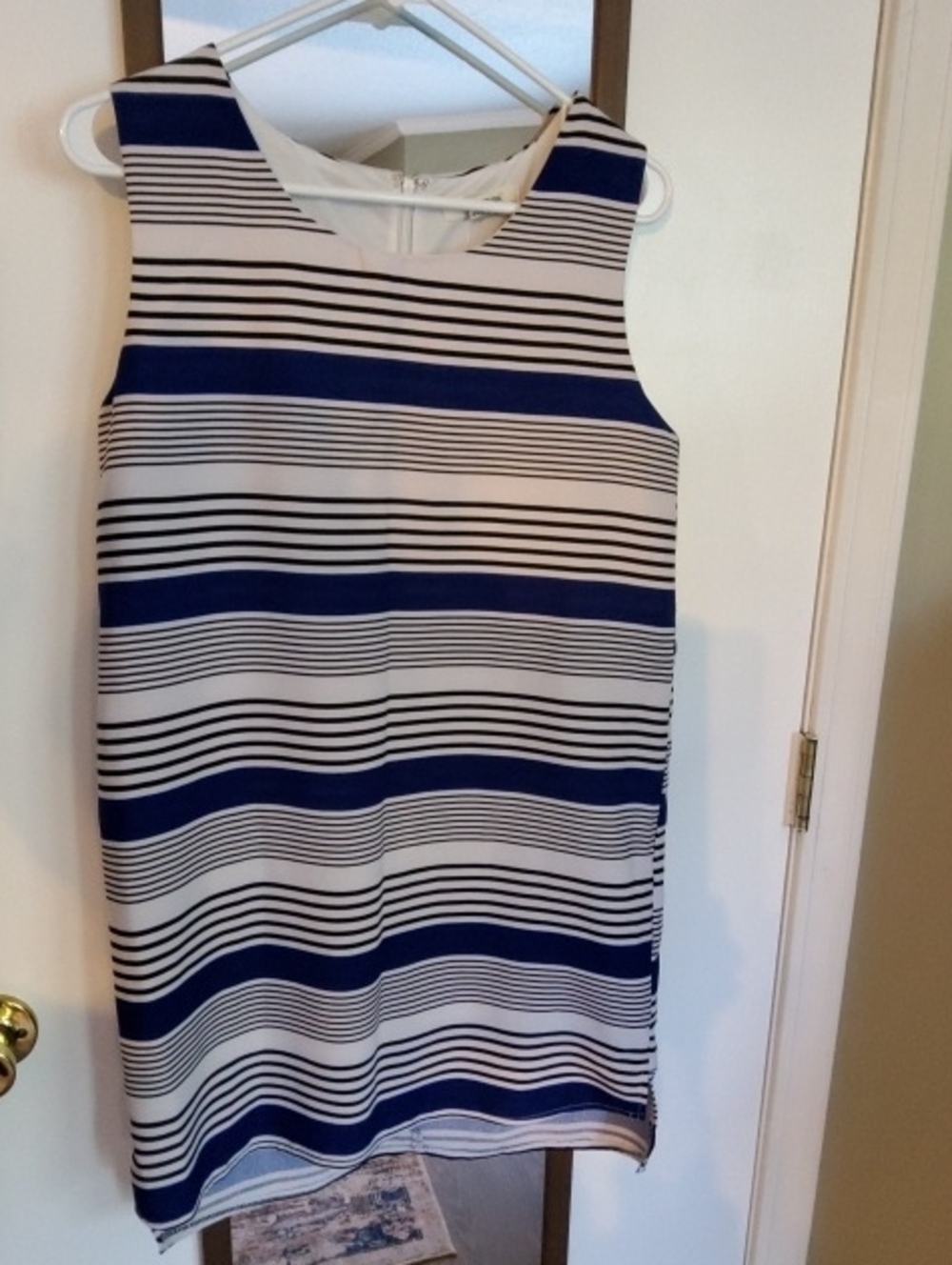 Sans Souci Navy and White Striped Sleeveless Mini Dress
